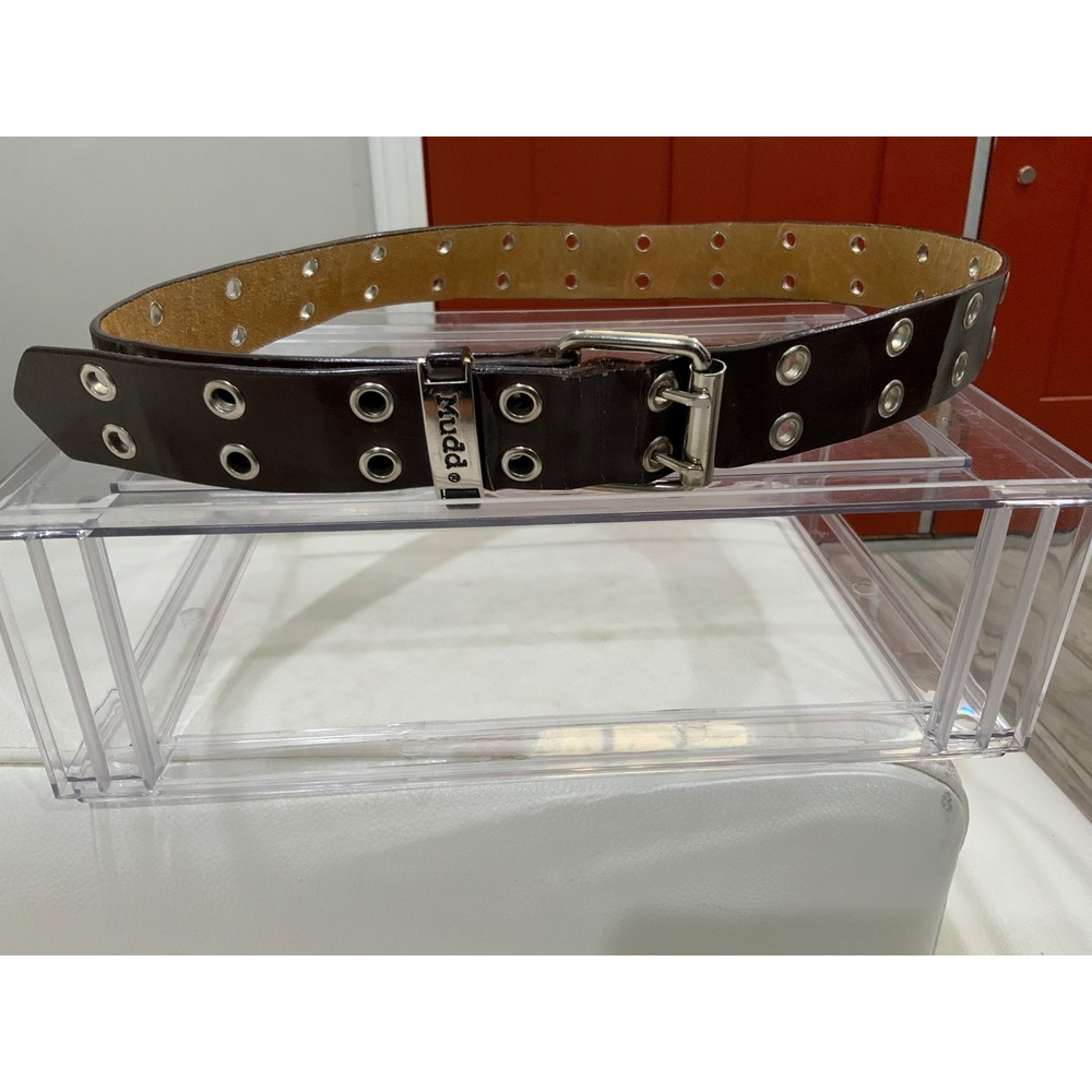 Mudd Vintage Brown Genuine Leather Double Grommet Belt Y2K Grunge M/L